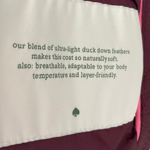 Kate Spade packable down coat jacket with hood in deep cherry pink red - Picture 5 of 7